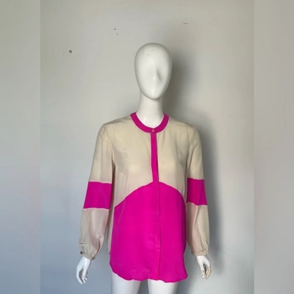 Madison Marcus Womens 100% Silk Colorblock Pink Beige Blouse Size Small - Picture 1 of 11